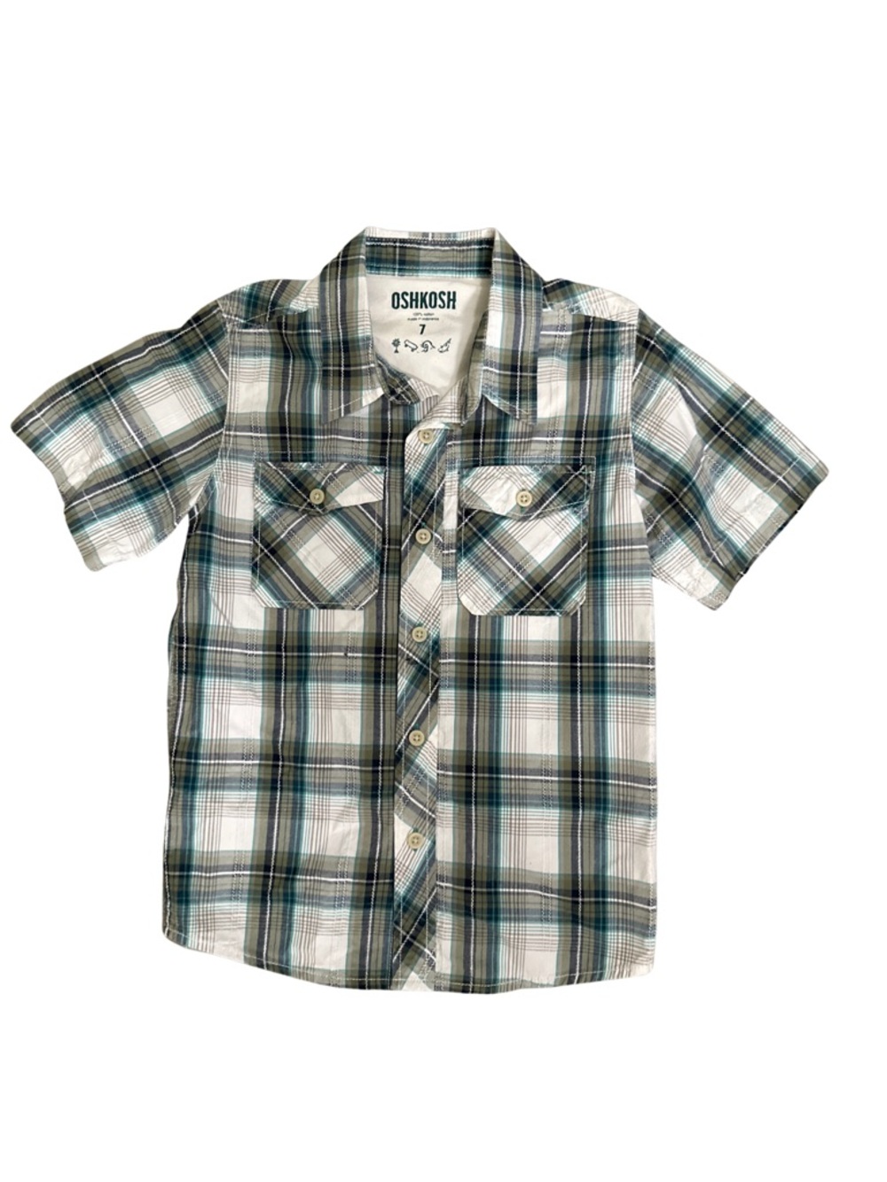 OshKosh B'gosh Boys Short-Sleeve Plaid Button-Down Shirt - Size 7